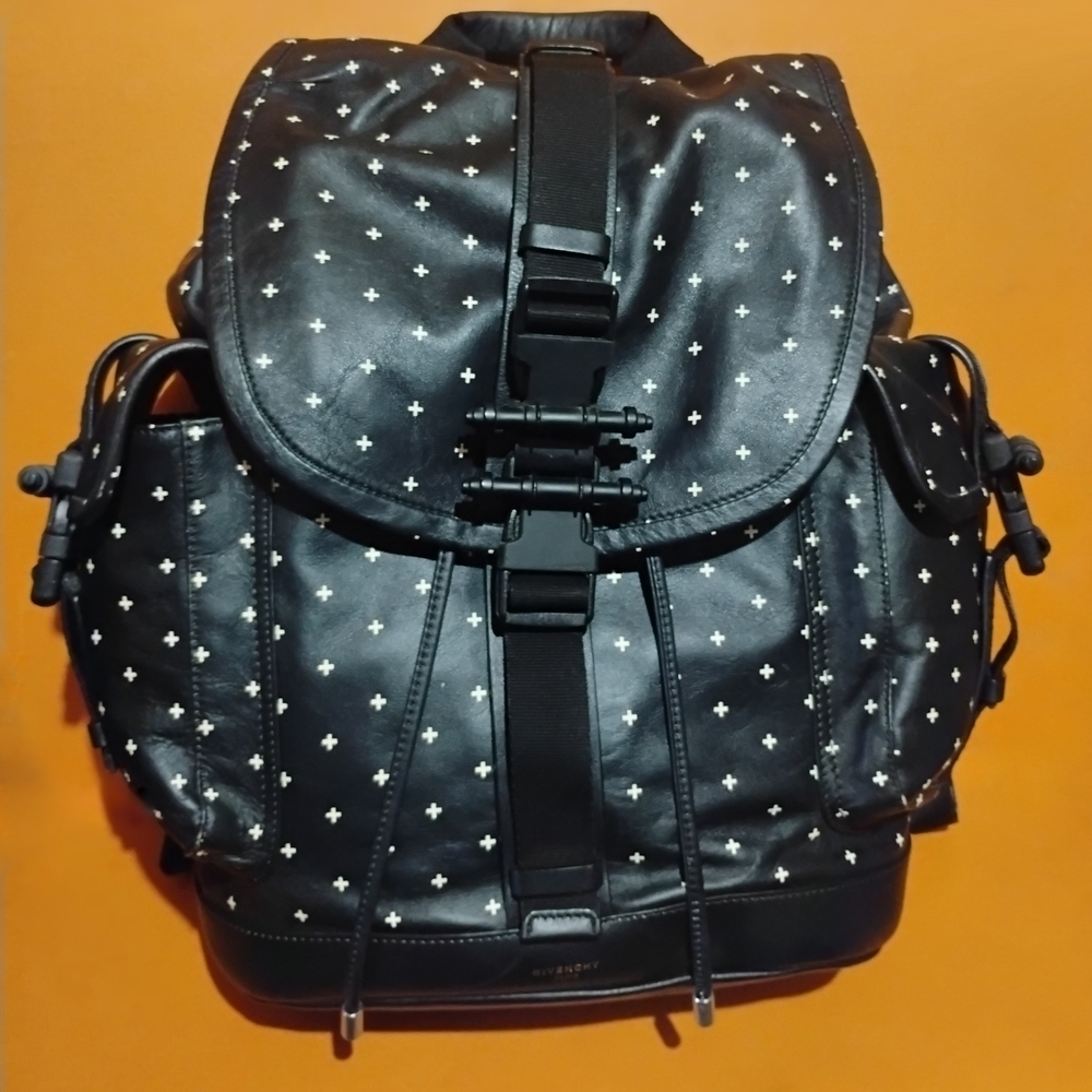 Givenchy Obsedia Men's Black Calfskin Leather Backpack with White Accents